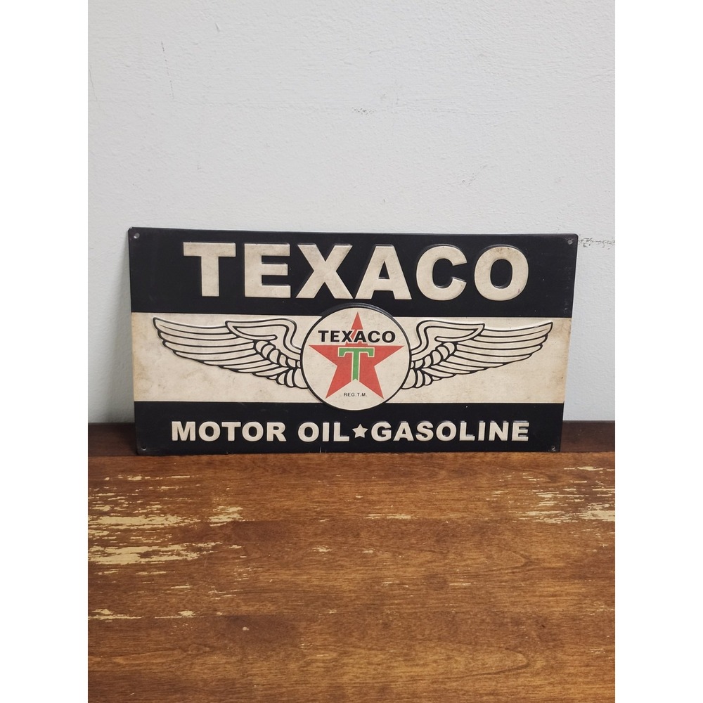 Texaco Motor Oil Gas Distressed Metal Sign 16" x 9" Winged Logo  Hobby Lobby
